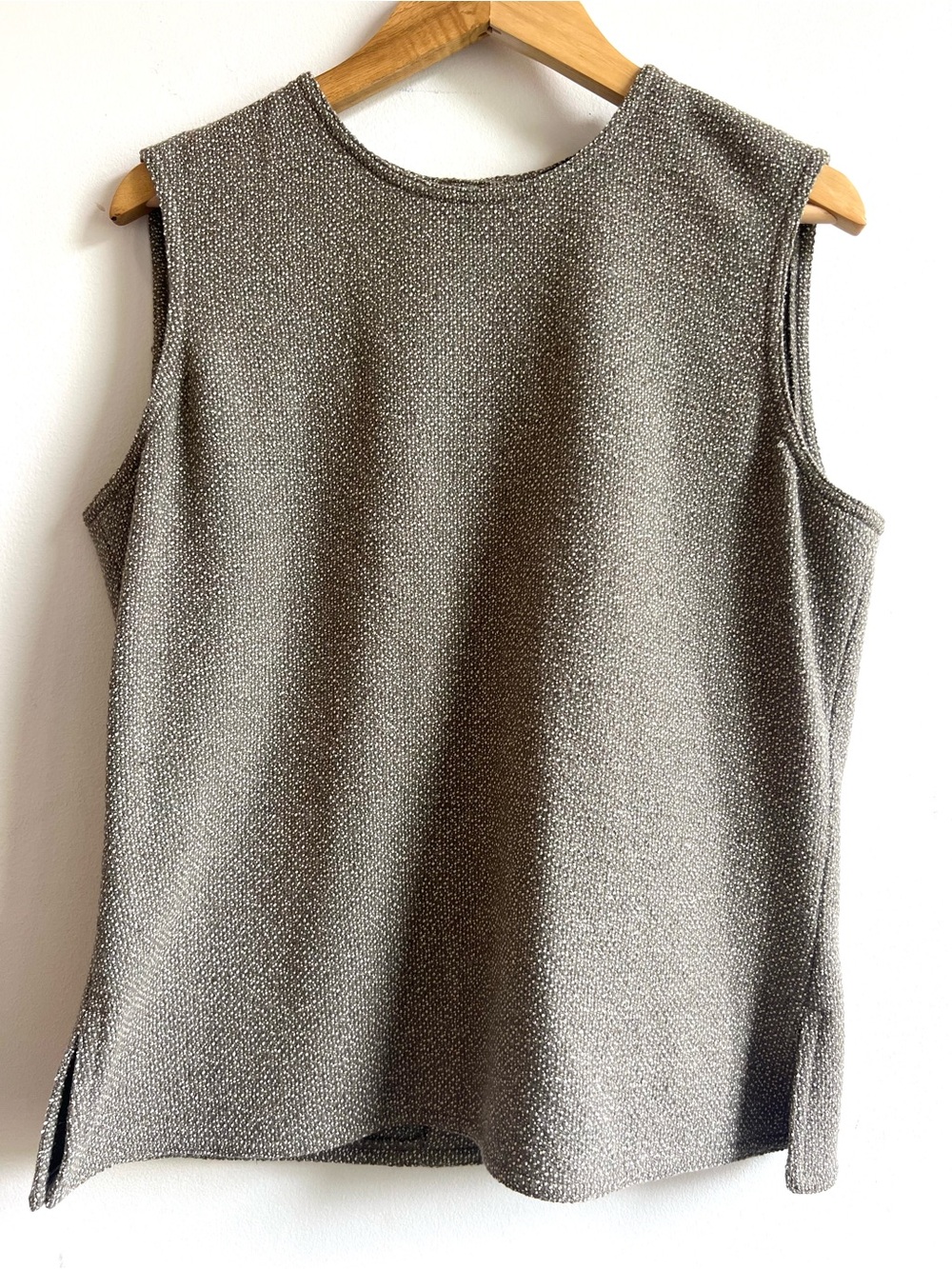 Classic Brown Textured Wool Blend Sleeveless Top Sophisticated Minimalist - Picture 2 of 10